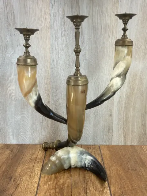 Vintage antique real horn candlestick candelabra horns Soviet Era USSR