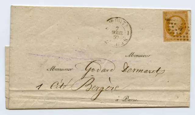 LETTRE N°13 CAD 1862 PARIS LOSANGE H à PARIS