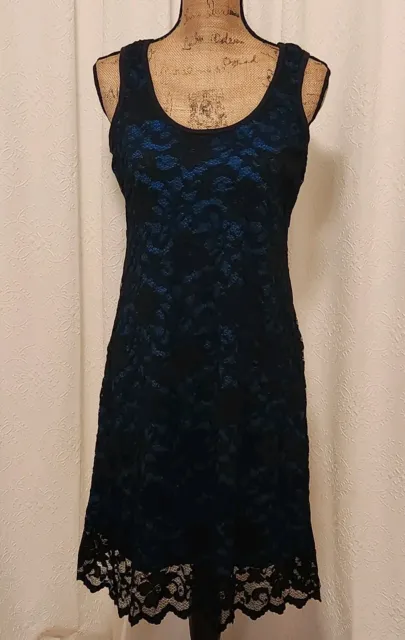 Karen Kane Women's M Black & Blue Sleeveless Lace Sheath Dress