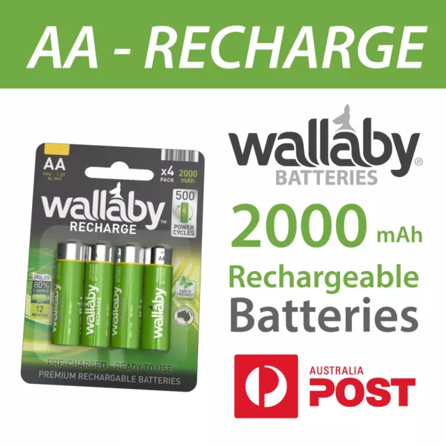 Size AA Wallaby Rechargeable Ni-MH Batteries 4/8/32 QTY DISCOUNT - AUS FAST POST