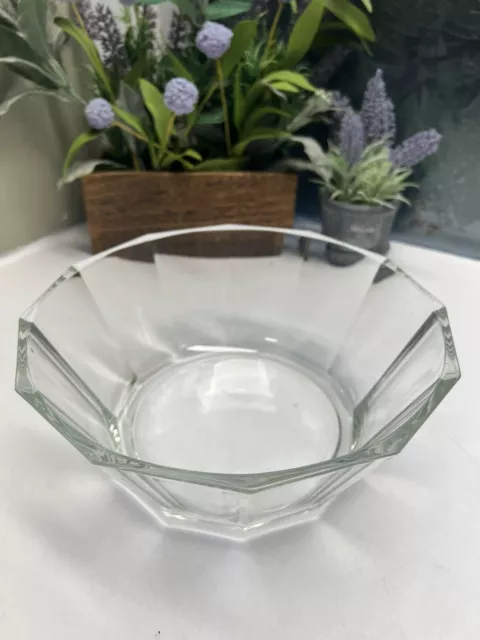 Vintage Bormioli Rocco Glass Serving Bowl Glass Paneled Made In Italy 10”