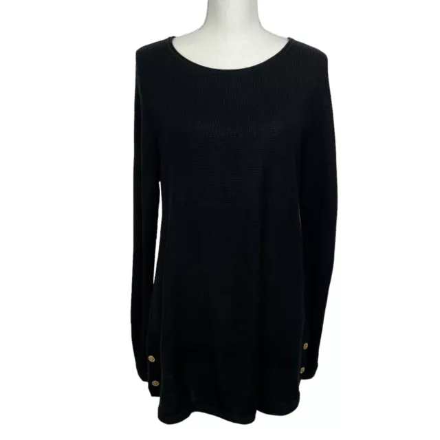 Calvin Klein Women’s Pullover Sweater Sz Large Black Decorative Gold Buttons