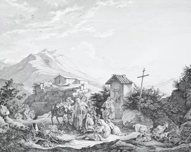 ADRIAN LUDWIG RICHTER / C.E. STÖLZEL - Gegend am Monte Serone - Radierung 1835