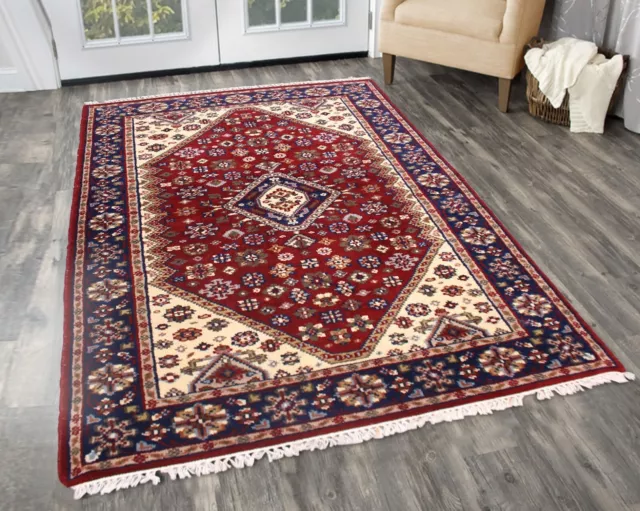 Hand-Knotted Wool Red Carpets Herize Serapi Geometric Turkish Area Rug 5x8 ft