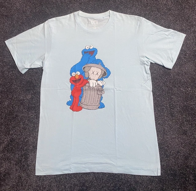 UNIQLO X KAWS x Sesame Street Elmo Cookie Monster Light Blue T Shirt