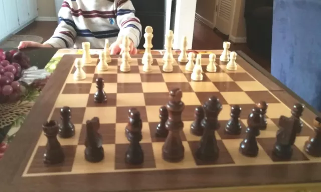 Wooden Chess Game Set Large 15" Wood Board Folding Storage Box Hand Carved Piece