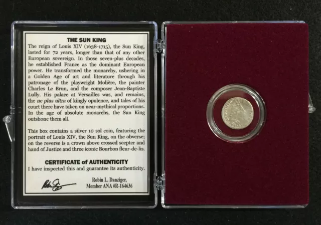 Sun King: Louis XIV Silver Coin In Clear Case & COA & History