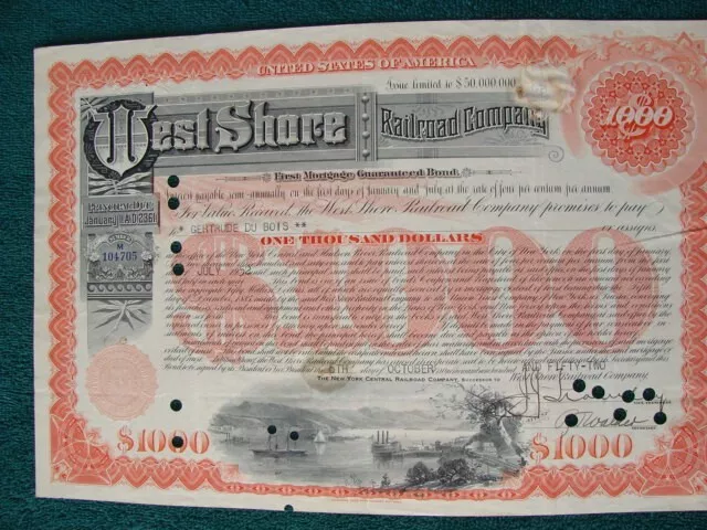WEST SHORE Railroad Stock Certificate RR Vintage Railway Train Shares WS RY Co