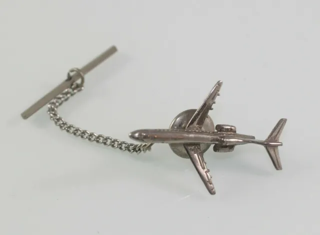 Vintage Sterling Plane Airplane Tie Tack with Chain Men's Pin