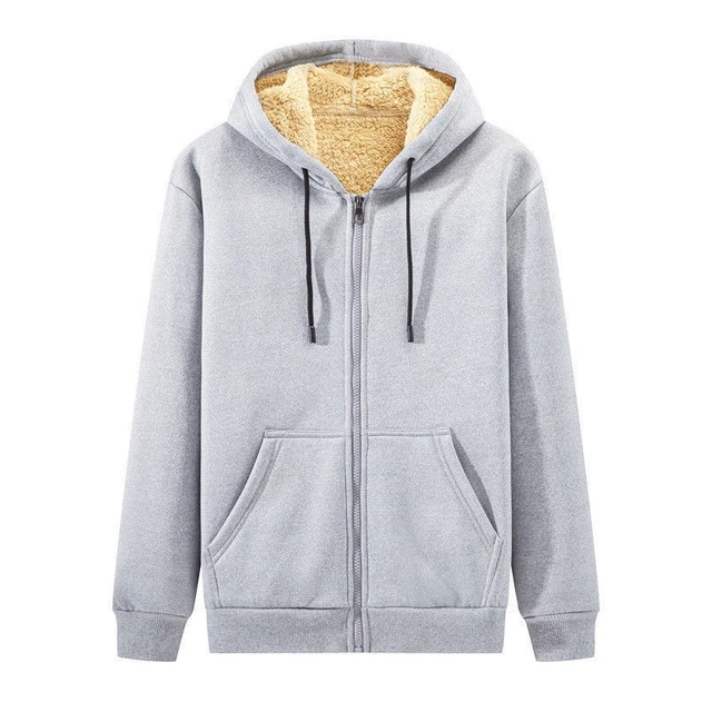 Winter Mens Warm Thick Coat Fleece Fur Lined Jacket Hoodie Zip Up Sweatshirt Top 8