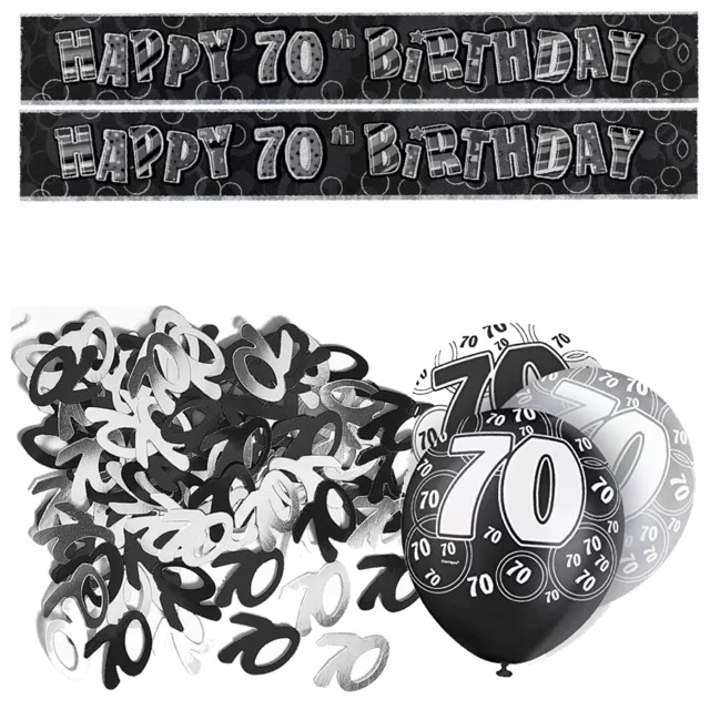 Black 70th Birthday Banner Party Decoration Pack Kit Set Balloon Glitz Unisex