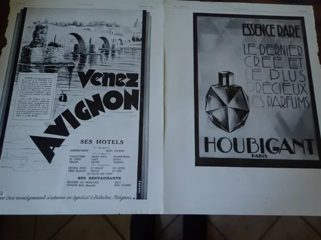AVIGNON + ESSENCE RARE parfum HOUBIGANT publicité papier ILLUSTRATION 1929