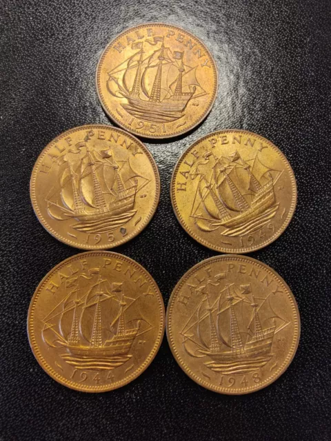 George VI Half Pennies 1944,48,49,51,1952 VF - EF Condition
