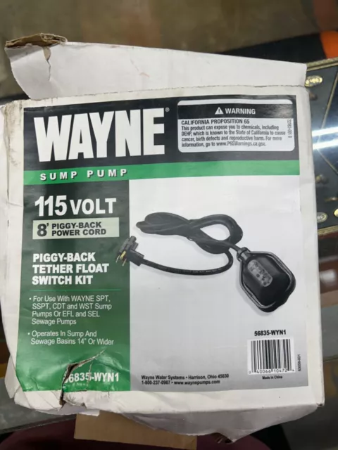 Wayne 56835-WYN1 8' Piggy-Back Tether Float Switch (Sewage/Sump) Replacement