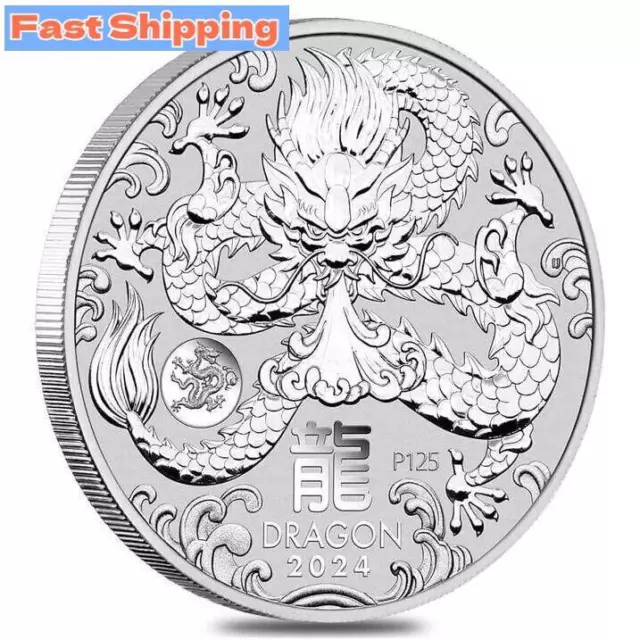 NEW 2024 1 oz Silver Lunar Dragon coin with Dragon Privy BU Perth Mint