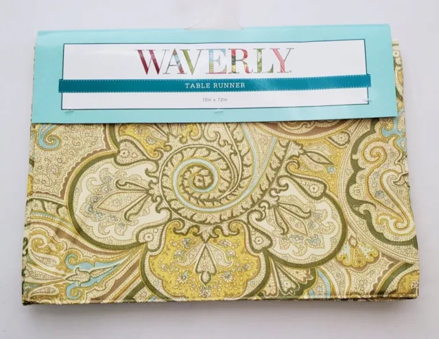 Waverly Yellow, Green & Aqua Blue Paisley Print Table Runner - Size 13" x 72"