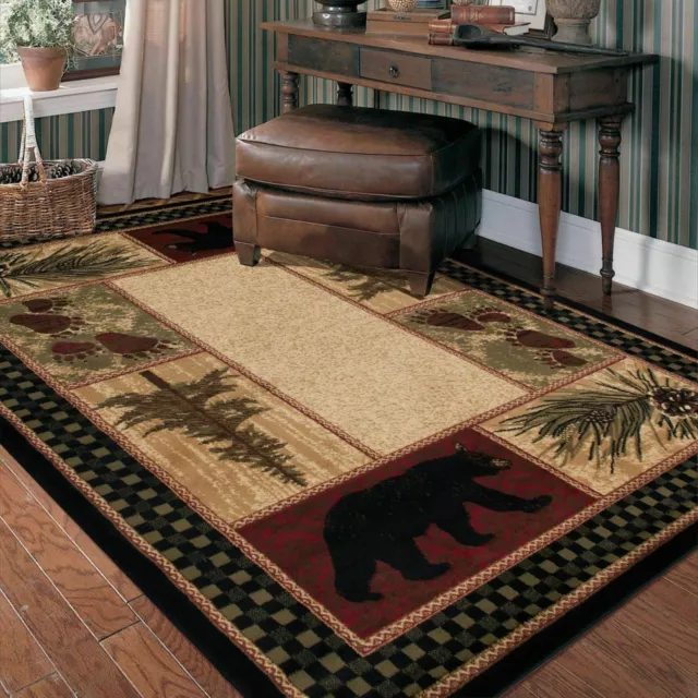 Lodge Cabin Rustic Bear Pinecone Area Rug **FREE SHIPPING**