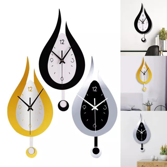 Modern Pendulum Acrylic Waterdrop Wall Clock Battery Operated Hanging Decoration