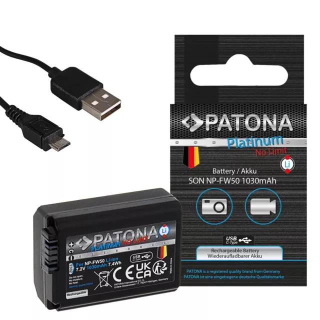 PATONA Akku NP-FW50 für Sony Alpha 6000 6500 7 II 7S 7R II NEX 7 RX10 - USB-C