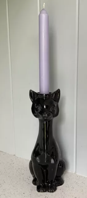 Vintage Ceramic Black Cat Candle Holder VGC 22 Cms Tall