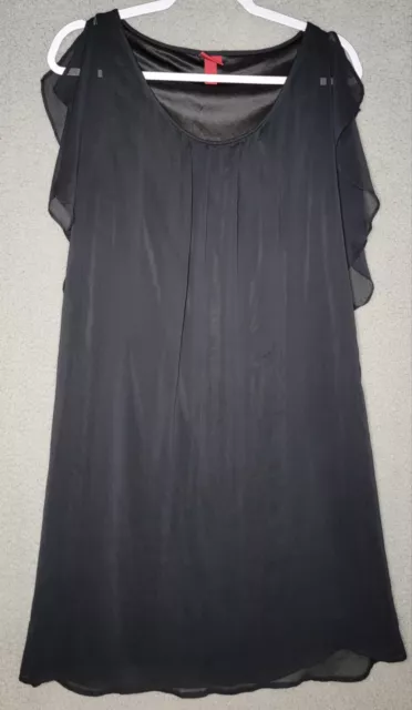 Merona Womens Black Flutter Sleeve Knee Length Chiffon Lined Dress Size Large