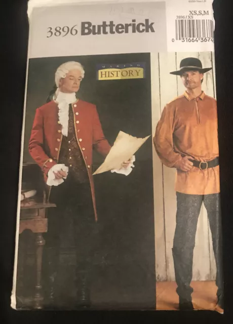 Men’s 18th Century Colonial Clothes Costume Sewing Pattern Size XS-M Uncut
