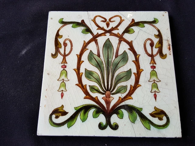 One Reclaimed Antique 6" x 6 Art Nouveau Ceramic Tile Tiling Décor (ER411)