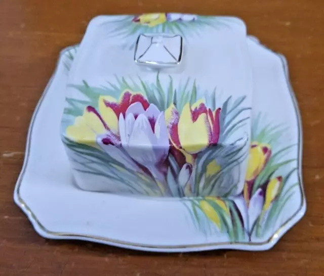 Vintage Grimwades Royal Winton TULIPS Ivory England Butter Cheese Dish Cover AI