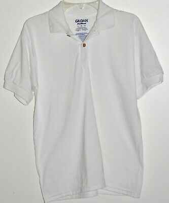 Gildan Dry Blend Polo Shirt School Uniform White Cotton Feel Youth Sz Large NWOT