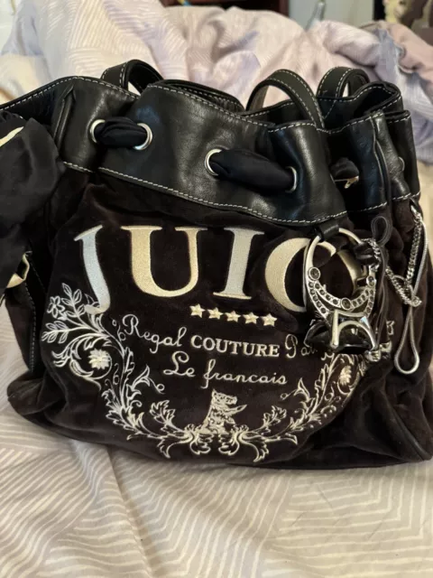 Vintage Y2K Juicy Couture Velour Bag Velvet Purse Daydreamer Bow / Black