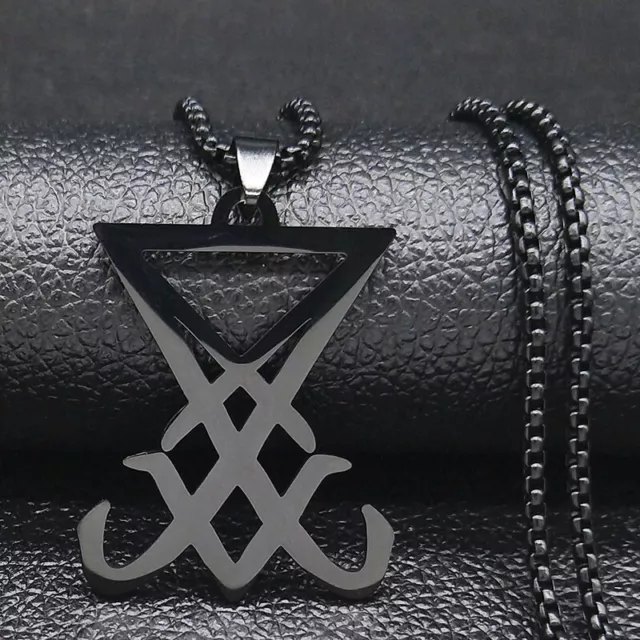 Black Sigil Seal of Lucifer Satan Pendant Necklace Chain and Pouch