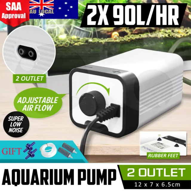 Aqua Aquarium Air Pump Oxygen Fountain Pond Aerator Water Fish Tank 2 Outlet