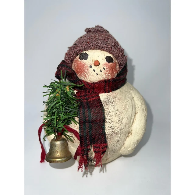 Vintage Arlene Wobler Hand Crafted Chalkware Snowman Figurine 6.5" Signed 1992