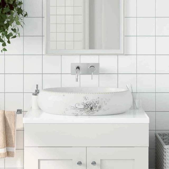 Arbeitsplatte Becken Weiß Oval 59x40x15 CM Keramik