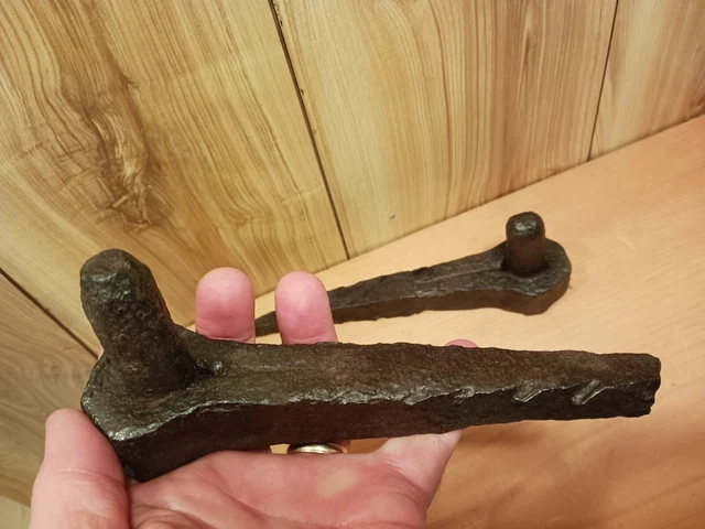 2 Antique Handforged Iron Barn Door Hinges N.S. metal detecting find 1790 farm 3