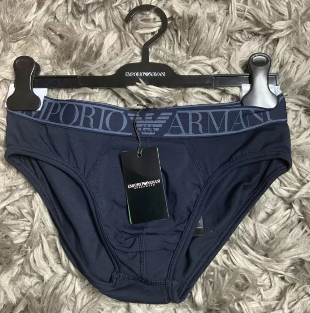 Emporio Armani Men’s Marine Blue Cotton Stretch Logo Brief Size Medium New