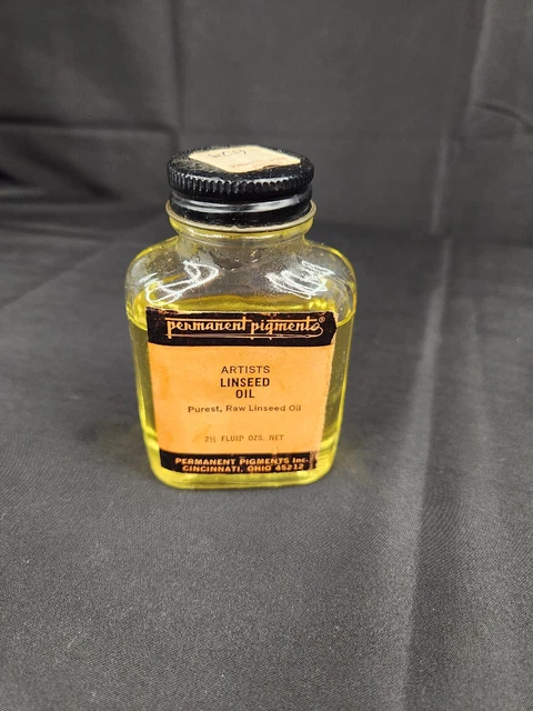 Vtg Permanent Pigments Artists Linseed Oil 2.5 FL oz  Cincinnati OH  3/4 Full