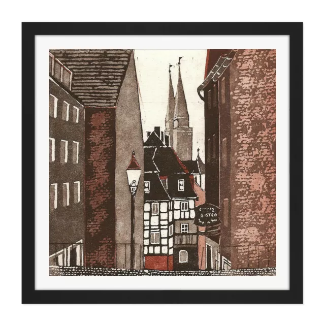 Ingeborg Bernhard Nuernberg Cityscape Church Square Framed Wall Art 16X16 In