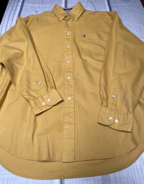 Tommy Hilfiger Mens Medium Vintage 90’s Button Down Shirt Yellow Pocket Logo EUC