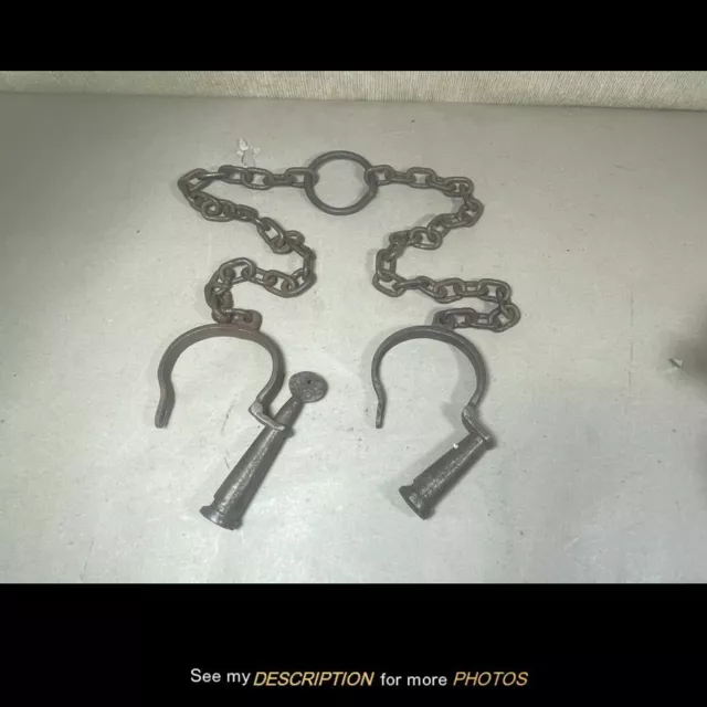 Antique Pair Cast Iron Prisoner /  Leg Irons / Shackles Chain Gang