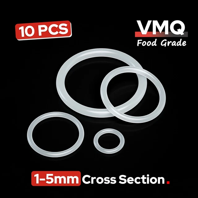 FOOD GRADE O-RING 1-5mm Cross Section Clear Silicone Rubber O Rings 1mm ...