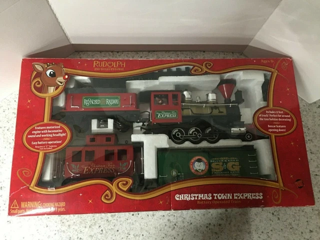 Wooden Rudolph Train RUDOLPH RED-NOSED REINDEER Christmas Town Express Battery Operated ...