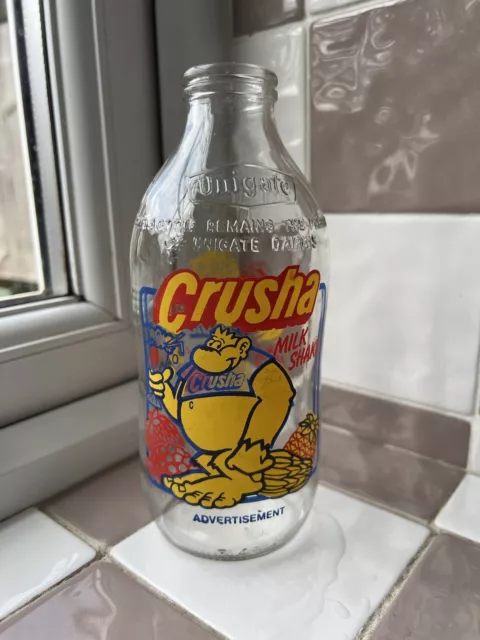 Vintage Unigate Crusha Advertising Glass Pint Milk Bottle 1980's