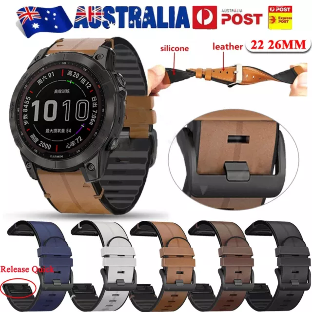 Leather Silicone Watch Band Strap Quickfit For Garmin Fenix 6 6X 7X 7 5 5X 3HR