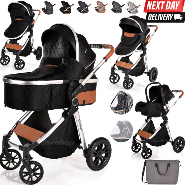 3 in 1 Pram Newborn Baby Buggy Set Travel System with Car Seat Folding Pushchair