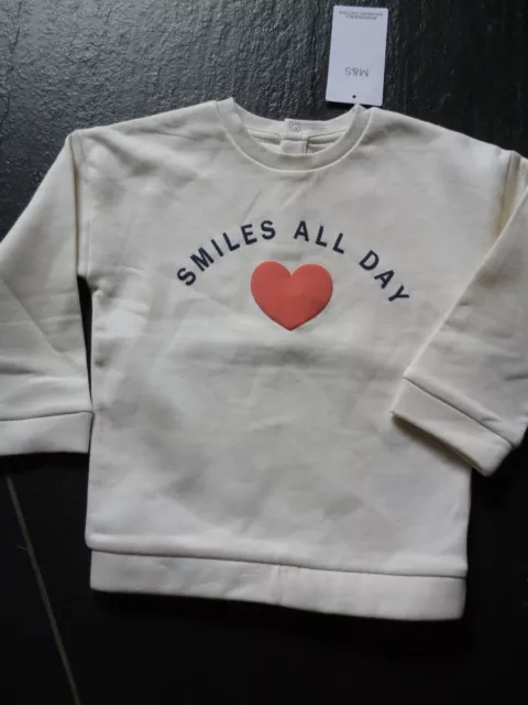 Girls M&S 'SMILES ALL DAY' Cream Sweatshirt AGE 2-3 Years.BNWT.MARKS AND SPENCER