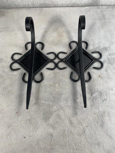 Set Of 2 Rustic Cast Iron Wall Mount Arm Hooks Plant Hangers Heavy Duty