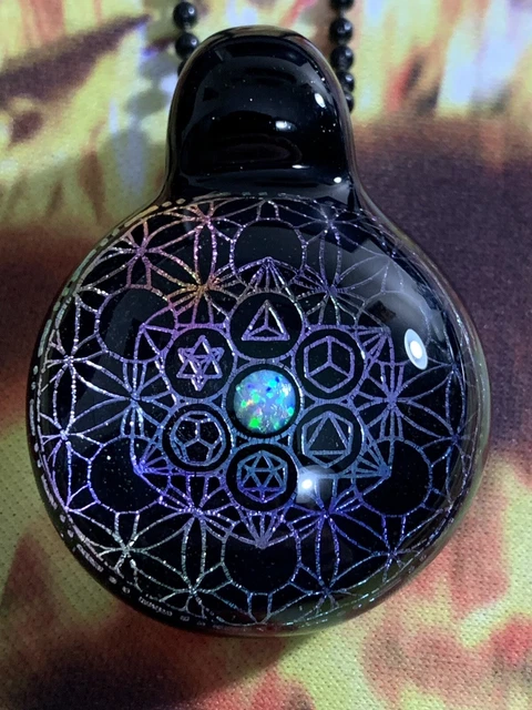 Heady Glass Pendant Sacred Geometry Metatrons Cube & Cut Opal Made In USA NICE🔥