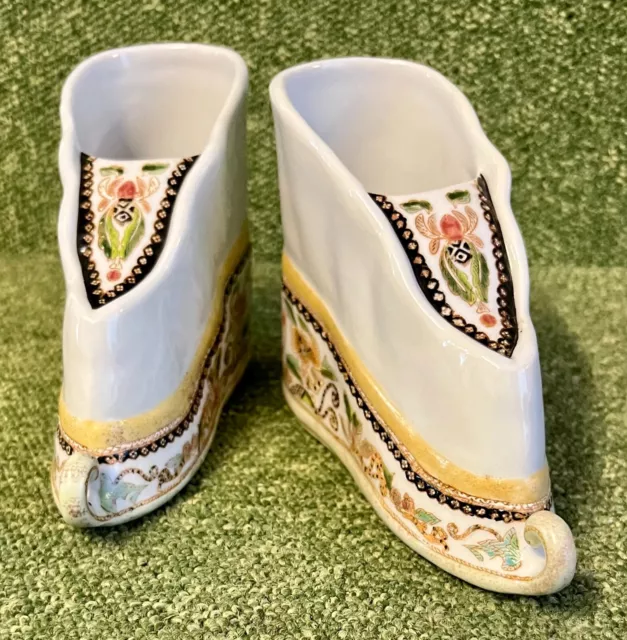 Very Unusual Pair of Chinese Porcelain Shoes, Turned Up Toes, Decorative