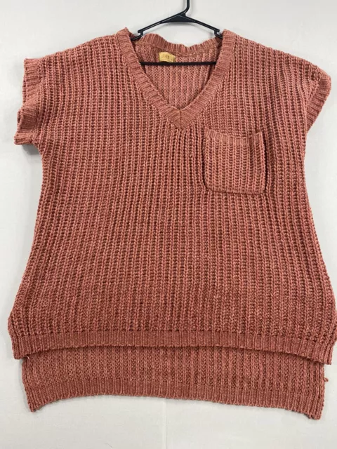 POL. Sweater Womens Small Brown V-Neck Open Knit Long Sleeve